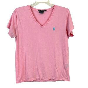Vintage Ralph Lauren Sport Pastel Pink V Neck Tee Size L 🔥